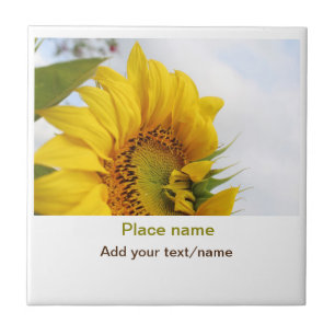 Yellow sunflower garden add photo text name travel ceramic tile