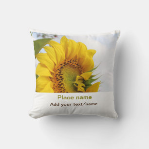 Yellow sunflower garden add photo text name travel cushion