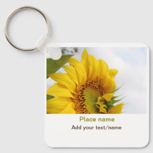 Yellow sunflower garden add photo text name travel key ring