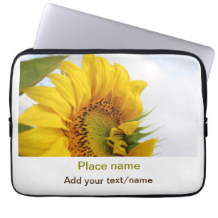 Yellow sunflower garden add photo text name travel laptop sleeve