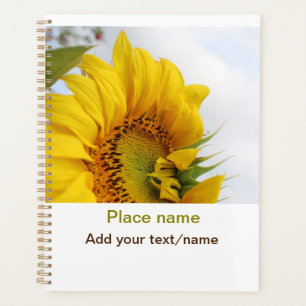 Yellow sunflower garden add photo text name travel planner