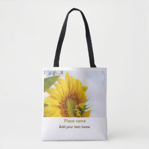 Yellow sunflower garden add photo text name travel tote bag