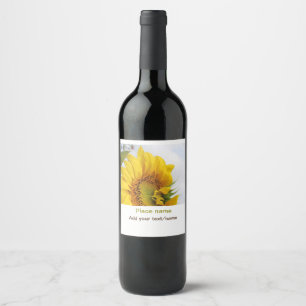 Yellow sunflower garden add photo text name travel wine label