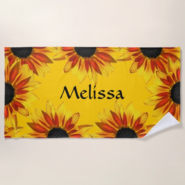 Yellow Sunflower Garden Floral Beach Towel (Front)