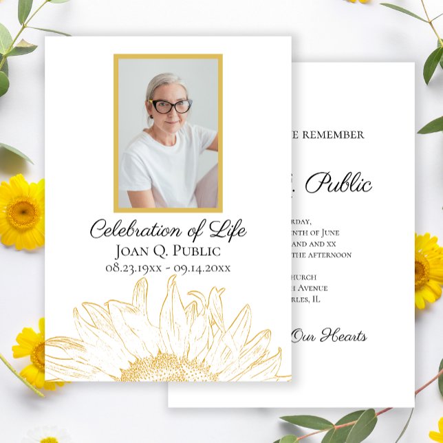 Yellow Sunflower Graphic Celebration of Life Invitation (Creator Uploaded)