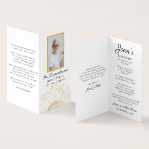 Yellow Sunflower Graphic Funeral Memorial Prayer Business Card