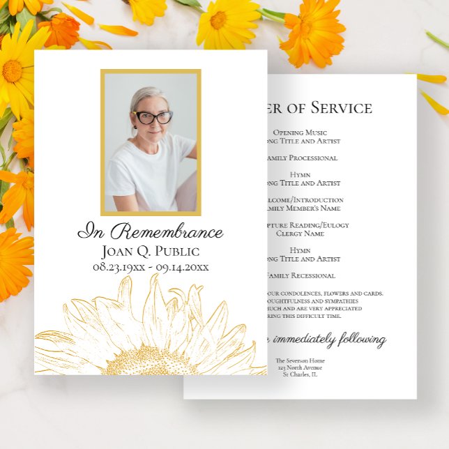 Yellow Sunflower Graphic Funeral Memorial Service Program (Creator Uploaded)