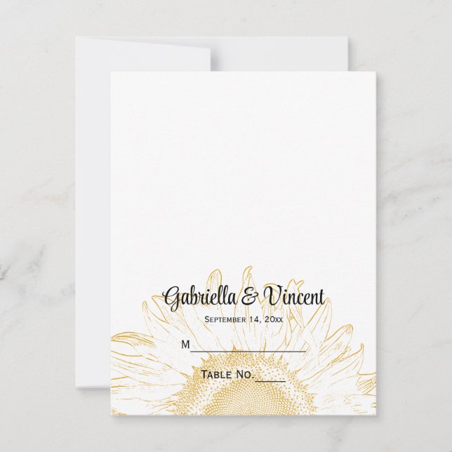 Yellow Sunflower Graphic Wedding Place Card (Front)