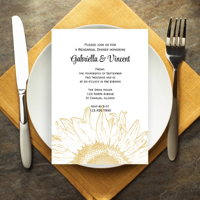 Yellow Sunflower Graphic Wedding Rehearsal Dinner Invitation (Creator Uploaded)