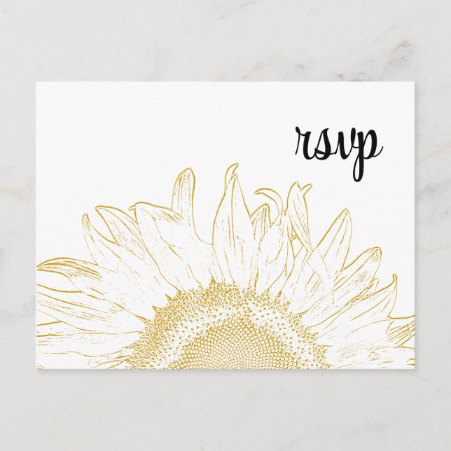 Yellow Sunflower Graphic Wedding RSVP Response Invitation Postcard (Front)