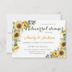 Yellow Sunflower Greenery Rehearsal Dinner Invitation