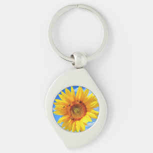 Yellow Sunflower Keychain Blue Sky