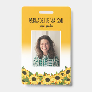 Yellow Sunflower Kindergarten School Teacher ID Badge
