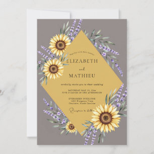 Yellow Sunflower Lavender Eucalyptus Wedding Invitation