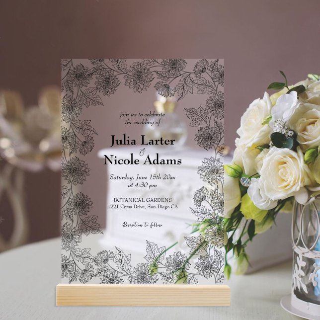 Yellow Sunflower Leaves Garden Minimalist Wedding Acrylic Invitations (Creator Uploaded)