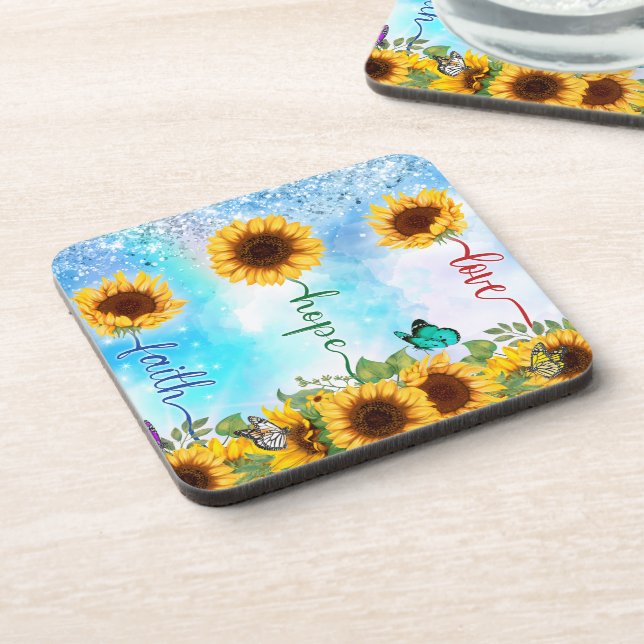 Yellow Sunflower Love Hope Faith Summer Autumn Coaster (Left Side)