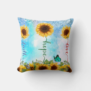 Yellow Sunflower Love Hope Faith Summer Autumn Cushion