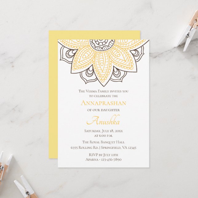 Yellow Sunflower Mandala | Annaprashan Invitation (Front/Back In Situ)