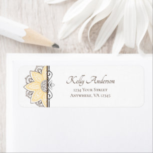 Yellow Sunflower Mandala   Custom Return Address Label