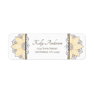 Yellow Sunflower Mandala   Custom Return Address Return Address Label