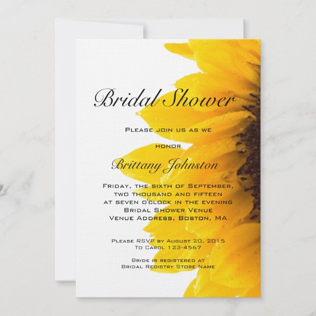 Yellow Sunflower Modern Bridal Shower Invitation (Front)
