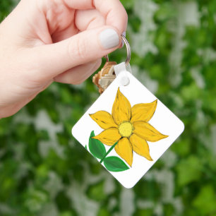 Yellow Sunflower Monogram Backside Key Ring