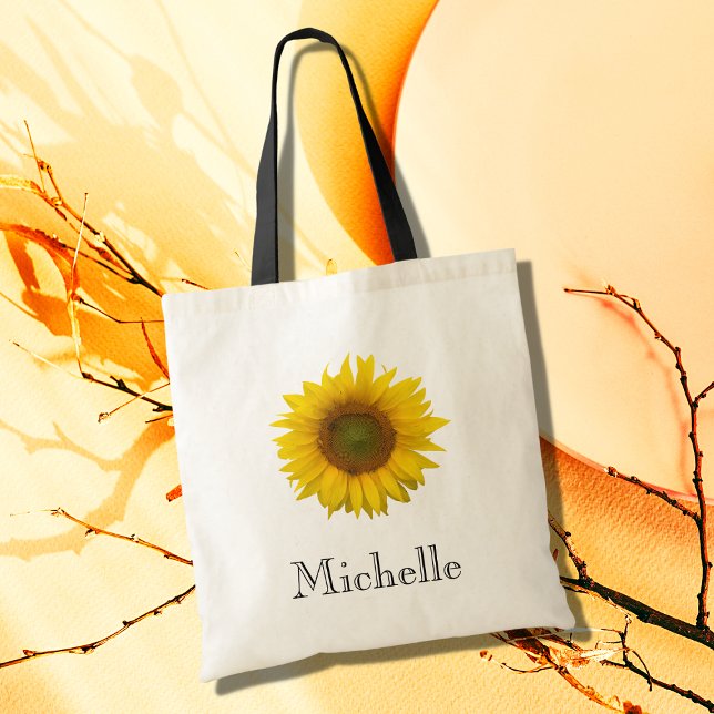 Yellow Sunflower Monogram Botanical Tote Bag (Creator Uploaded)