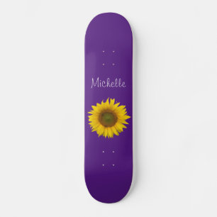 Yellow Sunflower Monogram Cute Purple Skateboard