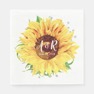 Yellow Sunflower Monogram Wedding Napkin
