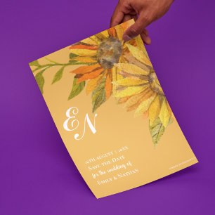 Yellow Sunflower Monogram Wedding Save the Date