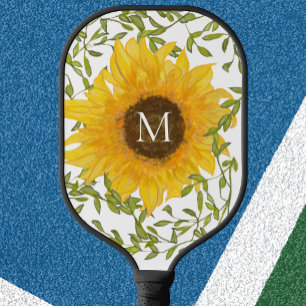 Yellow Sunflower monogrammed pickleball paddle