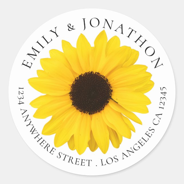 Yellow Sunflower Names Return Address Classic Round Sticker (Front)