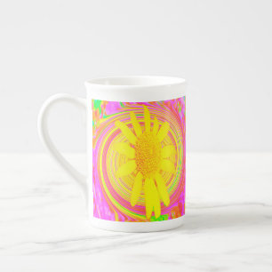 Yellow Sunflower on a Psychedelic Swirl Bone China Mug