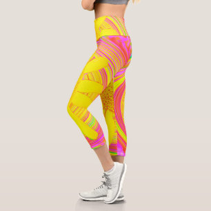 Yellow Sunflower on a Psychedelic Swirl Capri Leggings