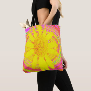 Yellow Sunflower on a Psychedelic Swirl Tote Bag