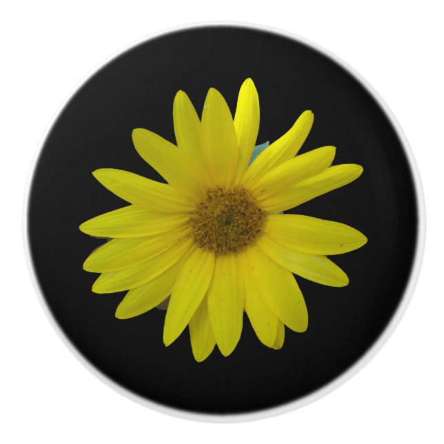 Yellow Sunflower on black background Ceramic Knob (Front)