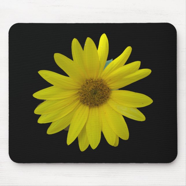 Yellow Sunflower on black background Mouse Pad (Front)