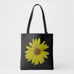 Yellow Sunflower on black background Tote Bag