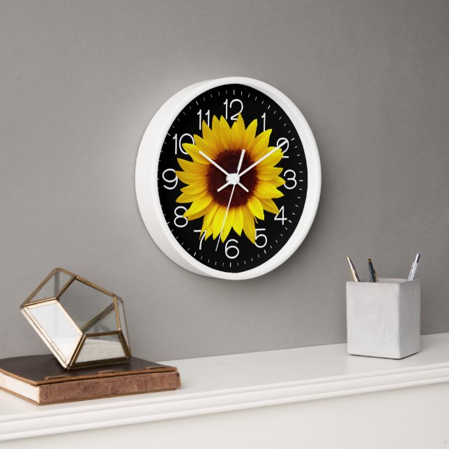 Yellow Sunflower On Black Clock (Office)