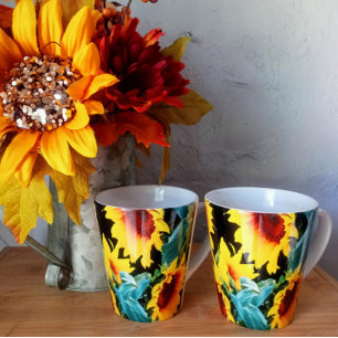 Yellow Sunflower on Black Latte Mug