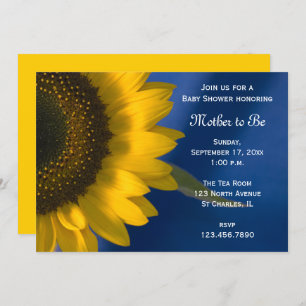 Yellow Sunflower on Blue Baby Shower Invitation