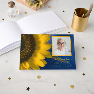 Yellow Sunflower on Blue Celebration of Life  Guest Book