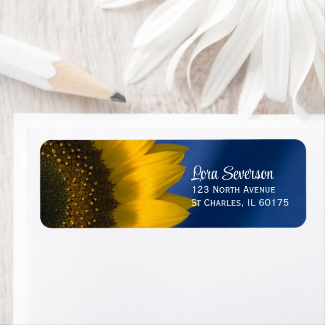 Yellow Sunflower on Blue Return Address Label (Insitu)