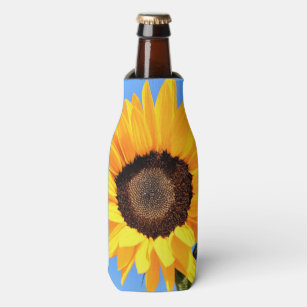 Yellow Sunflower on Blue Sky Bottle Cooler