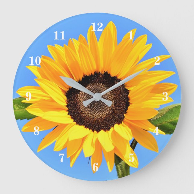 Yellow Sunflower on Blue Sky Clock (Front)