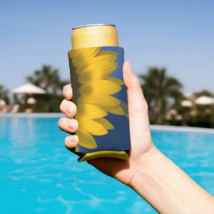 Yellow Sunflower on Blue Wedding Favour Seltzer Can Cooler