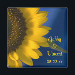 Yellow Sunflower on Blue Wedding Magnet<br><div class="desc">Customize the pretty Yellow Sunflower on Blue Wedding Magnet with the personal names of the bride and groom and their summer or fall marriage ceremony date. Create an elegant personalized keepsake wedding gift, save the date magnet or unique bridal shower favor. This classy custom flowery wedding magnet features a close...</div>