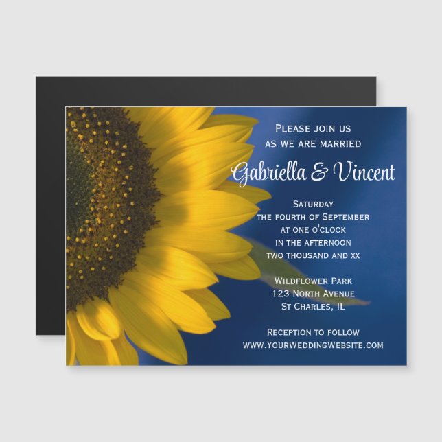 Yellow Sunflower on Blue Wedding Magnetic Invitation (Front/Back)