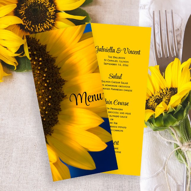 Yellow Sunflower on Blue Wedding Menu (Creator Uploaded)