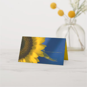 Yellow Sunflower on Blue Wedding Place Card